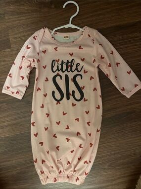 Pink 'Little Sis' Heart Print Baby Gown - Kids Pajamas